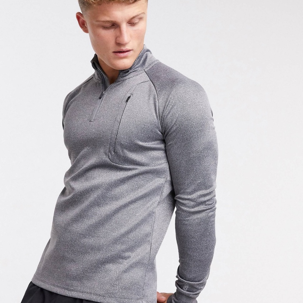ASOS 4505 icon muscle fit training sweatshirt with 1/4 zip in gray weather- sz S